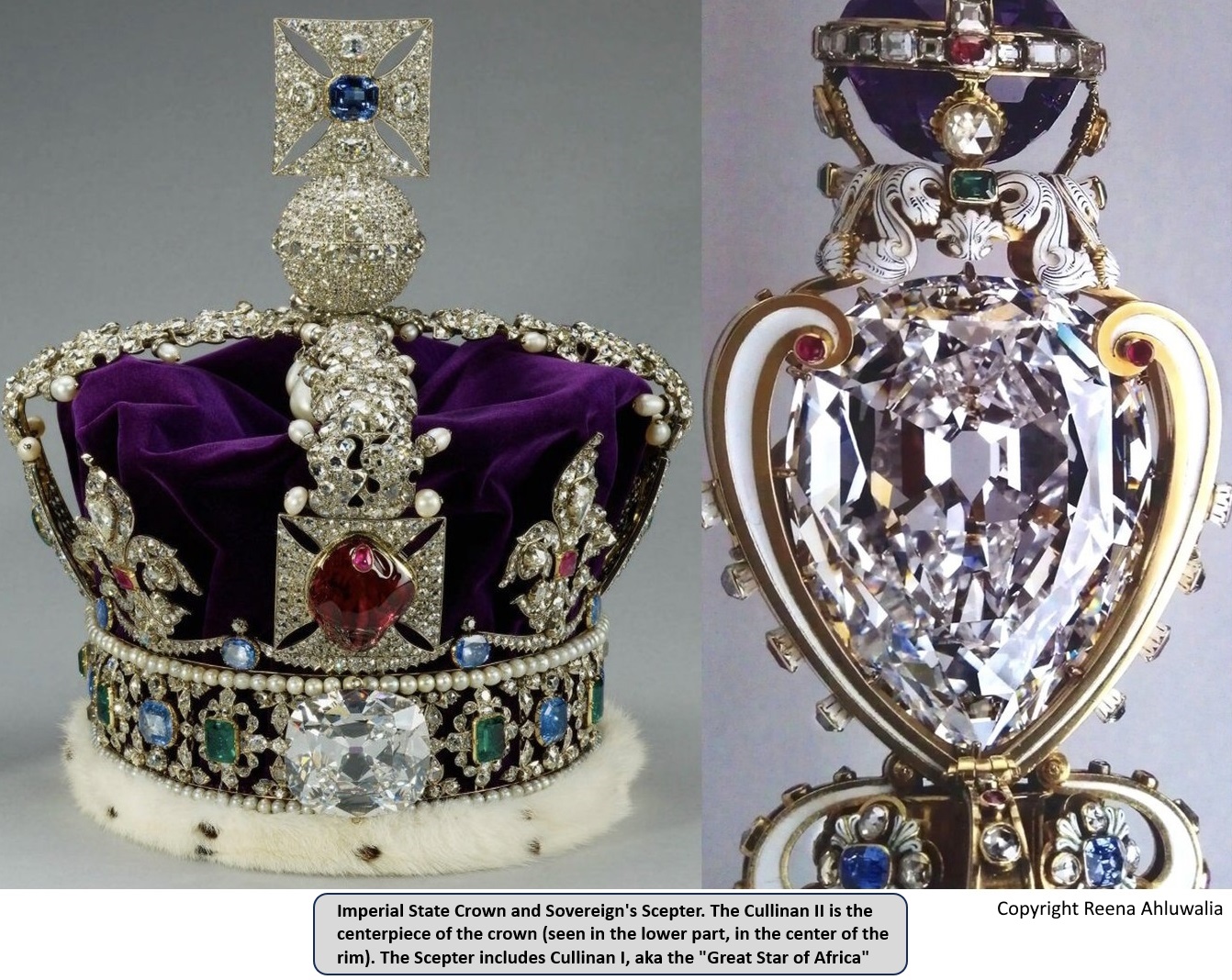 Cullinan I +Cullinan II Diamonds Imperial State Crown and Sovereign's Scepter