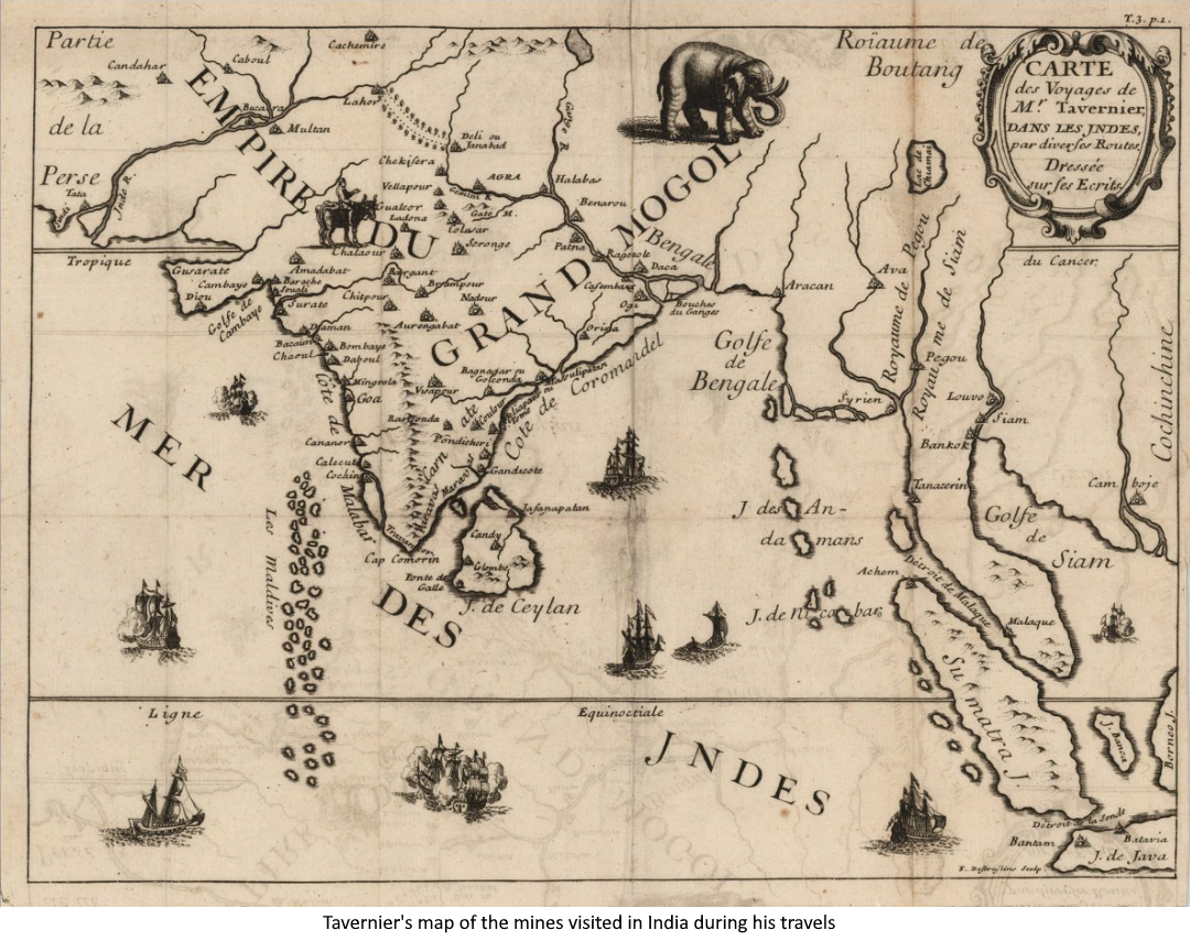 Tavernier, map of mines of India